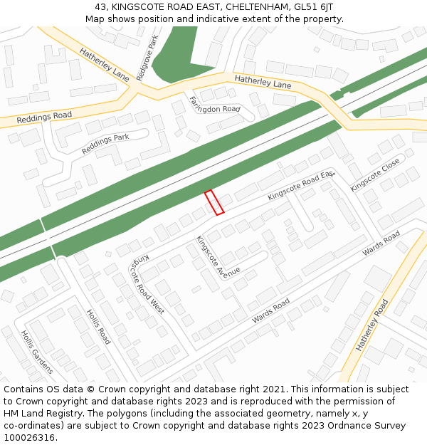 43, KINGSCOTE ROAD EAST, CHELTENHAM, GL51 6JT: Location map and indicative extent of plot