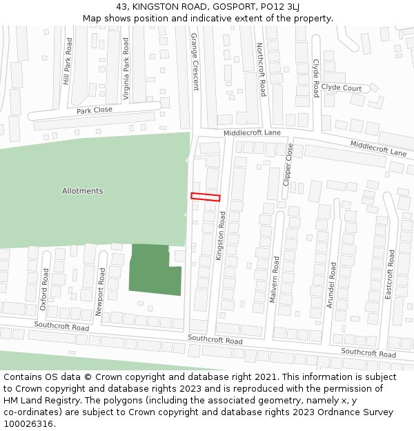 43, KINGSTON ROAD, GOSPORT, PO12 3LJ: Location map and indicative extent of plot