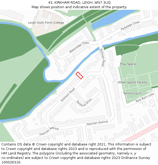 43, KIRKHAM ROAD, LEIGH, WN7 3UQ: Location map and indicative extent of plot