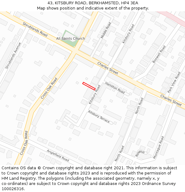 43, KITSBURY ROAD, BERKHAMSTED, HP4 3EA: Location map and indicative extent of plot