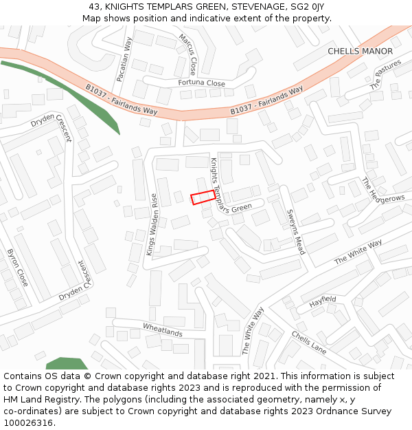 43, KNIGHTS TEMPLARS GREEN, STEVENAGE, SG2 0JY: Location map and indicative extent of plot