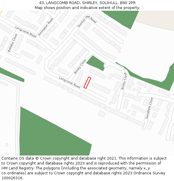 43, LANGCOMB ROAD, SHIRLEY, SOLIHULL, B90 2PR: Location map and indicative extent of plot