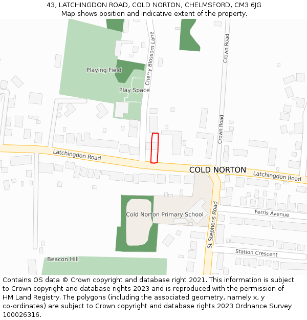 43, LATCHINGDON ROAD, COLD NORTON, CHELMSFORD, CM3 6JG: Location map and indicative extent of plot