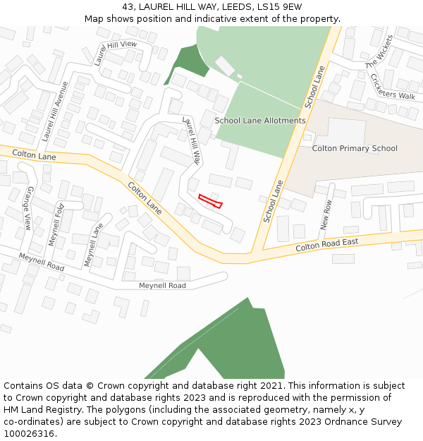 43, LAUREL HILL WAY, LEEDS, LS15 9EW: Location map and indicative extent of plot