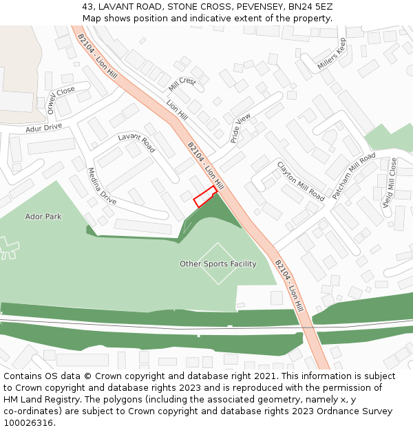 43, LAVANT ROAD, STONE CROSS, PEVENSEY, BN24 5EZ: Location map and indicative extent of plot