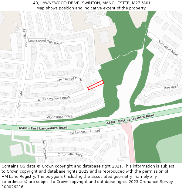 43, LAWNSWOOD DRIVE, SWINTON, MANCHESTER, M27 5NH: Location map and indicative extent of plot