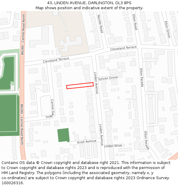 43, LINDEN AVENUE, DARLINGTON, DL3 8PS: Location map and indicative extent of plot