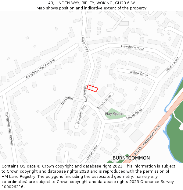 43, LINDEN WAY, RIPLEY, WOKING, GU23 6LW: Location map and indicative extent of plot