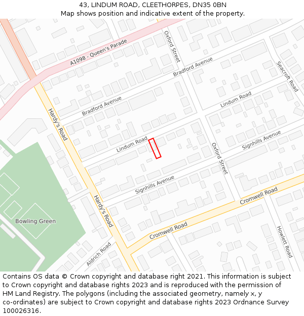 43, LINDUM ROAD, CLEETHORPES, DN35 0BN: Location map and indicative extent of plot