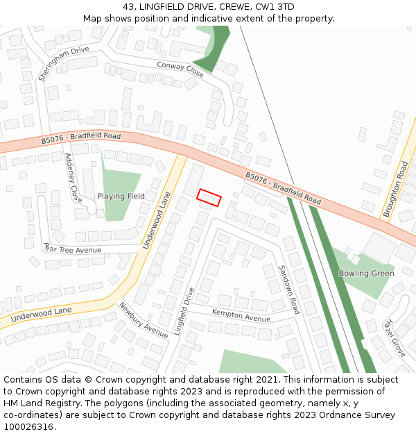 43, LINGFIELD DRIVE, CREWE, CW1 3TD: Location map and indicative extent of plot