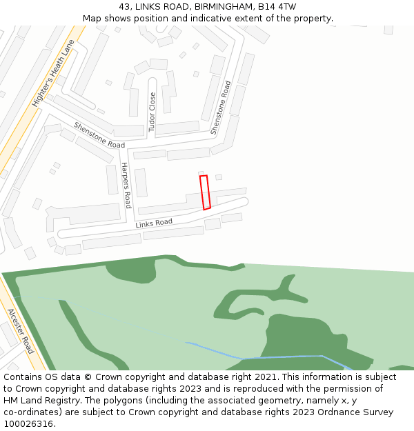 43, LINKS ROAD, BIRMINGHAM, B14 4TW: Location map and indicative extent of plot