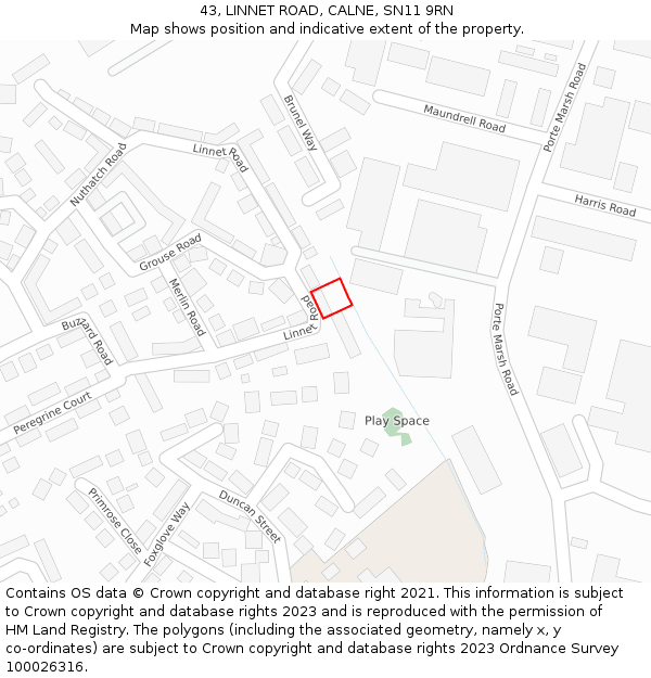 43, LINNET ROAD, CALNE, SN11 9RN: Location map and indicative extent of plot