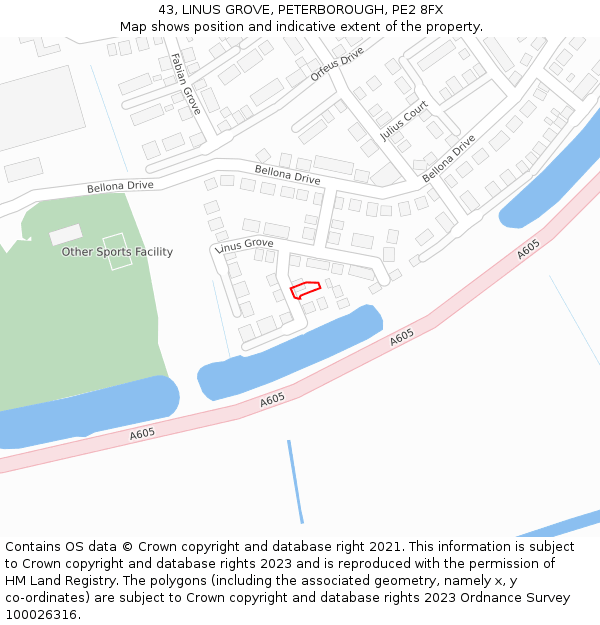 43, LINUS GROVE, PETERBOROUGH, PE2 8FX: Location map and indicative extent of plot