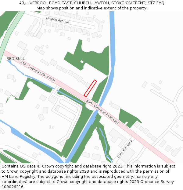 43, LIVERPOOL ROAD EAST, CHURCH LAWTON, STOKE-ON-TRENT, ST7 3AQ: Location map and indicative extent of plot