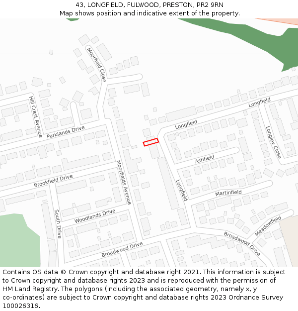 43, LONGFIELD, FULWOOD, PRESTON, PR2 9RN: Location map and indicative extent of plot