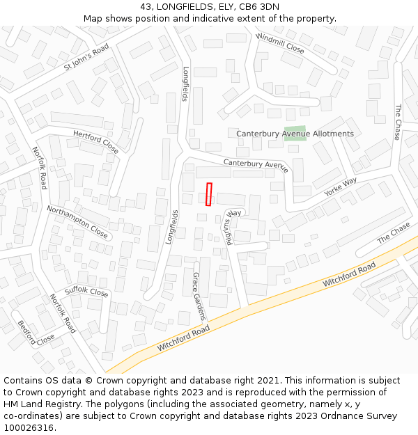43, LONGFIELDS, ELY, CB6 3DN: Location map and indicative extent of plot