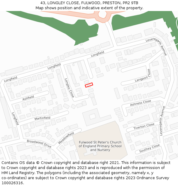 43, LONGLEY CLOSE, FULWOOD, PRESTON, PR2 9TB: Location map and indicative extent of plot