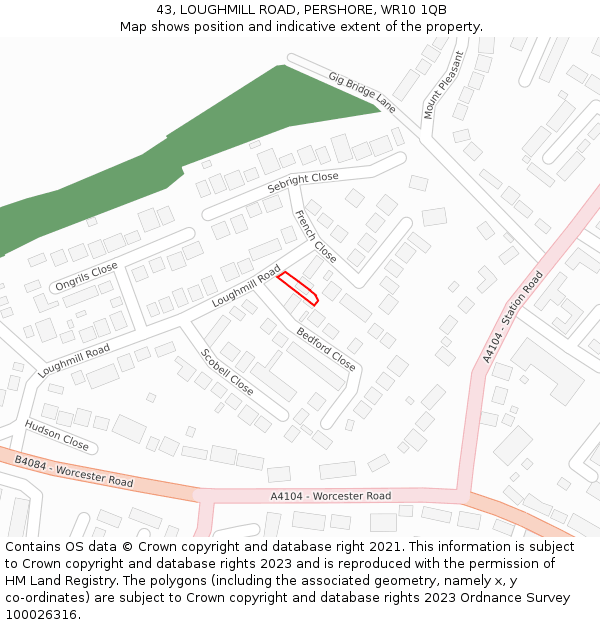 43, LOUGHMILL ROAD, PERSHORE, WR10 1QB: Location map and indicative extent of plot