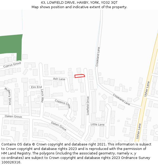 43, LOWFIELD DRIVE, HAXBY, YORK, YO32 3QT: Location map and indicative extent of plot