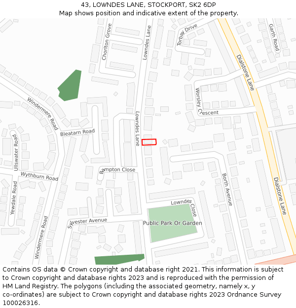 43, LOWNDES LANE, STOCKPORT, SK2 6DP: Location map and indicative extent of plot