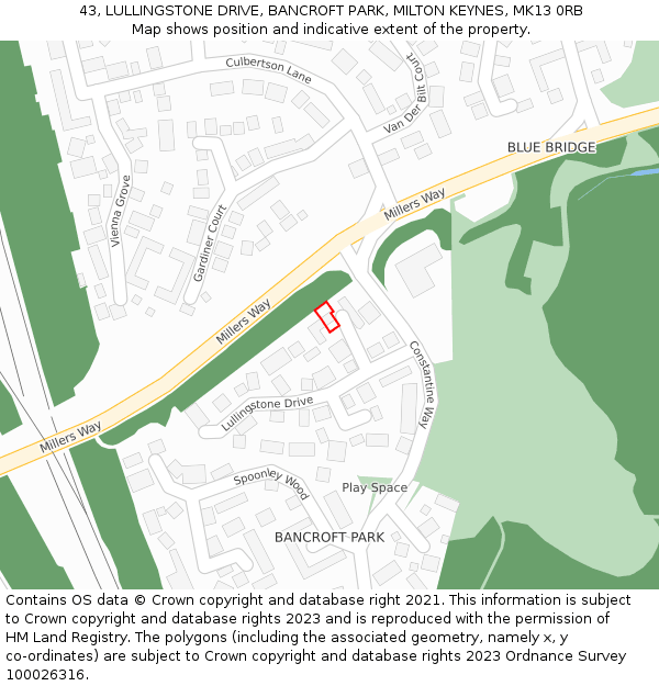 43, LULLINGSTONE DRIVE, BANCROFT PARK, MILTON KEYNES, MK13 0RB: Location map and indicative extent of plot