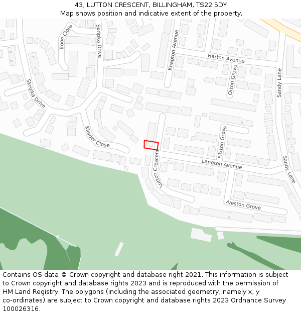 43, LUTTON CRESCENT, BILLINGHAM, TS22 5DY: Location map and indicative extent of plot