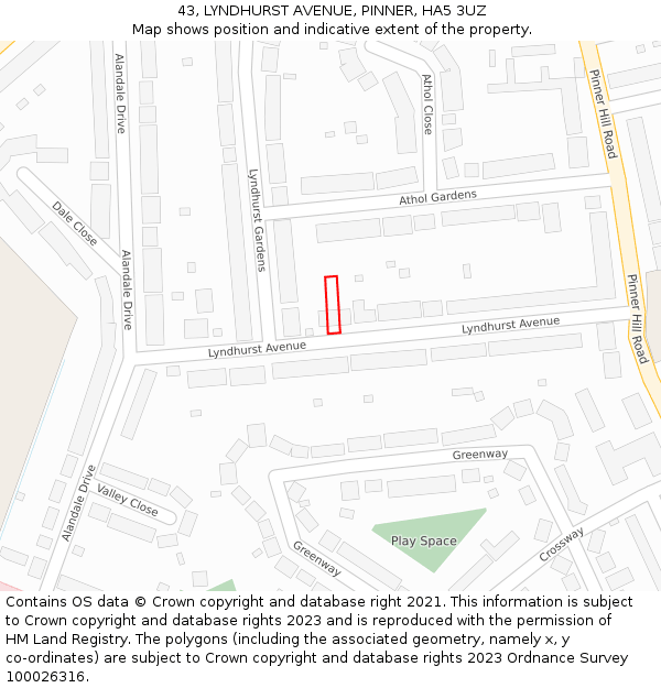 43, LYNDHURST AVENUE, PINNER, HA5 3UZ: Location map and indicative extent of plot