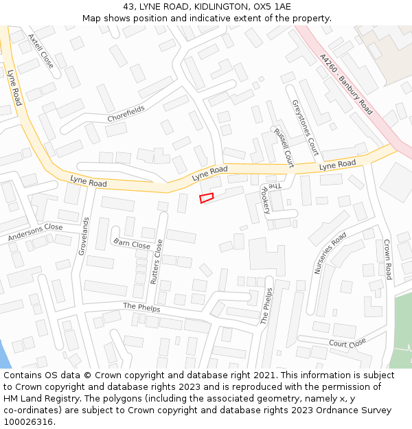 43, LYNE ROAD, KIDLINGTON, OX5 1AE: Location map and indicative extent of plot