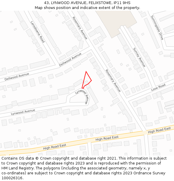 43, LYNWOOD AVENUE, FELIXSTOWE, IP11 9HS: Location map and indicative extent of plot