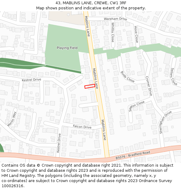 43, MABLINS LANE, CREWE, CW1 3RF: Location map and indicative extent of plot