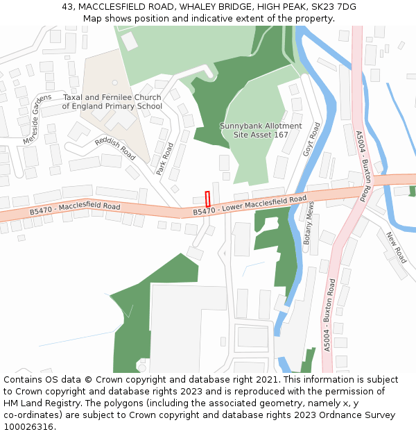 43, MACCLESFIELD ROAD, WHALEY BRIDGE, HIGH PEAK, SK23 7DG: Location map and indicative extent of plot
