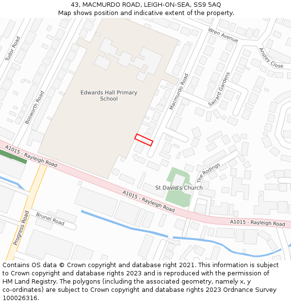 43, MACMURDO ROAD, LEIGH-ON-SEA, SS9 5AQ: Location map and indicative extent of plot