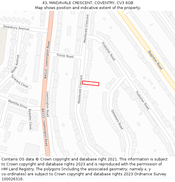 43, MAIDAVALE CRESCENT, COVENTRY, CV3 6GB: Location map and indicative extent of plot