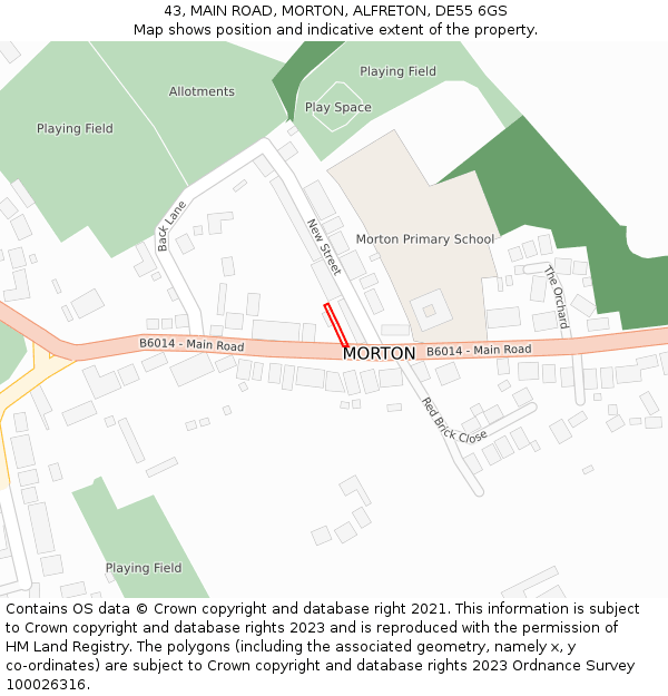 43, MAIN ROAD, MORTON, ALFRETON, DE55 6GS: Location map and indicative extent of plot