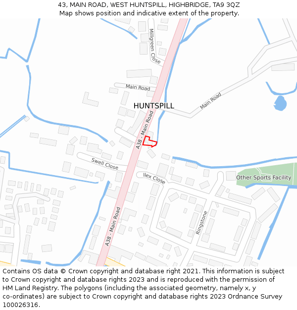 43, MAIN ROAD, WEST HUNTSPILL, HIGHBRIDGE, TA9 3QZ: Location map and indicative extent of plot