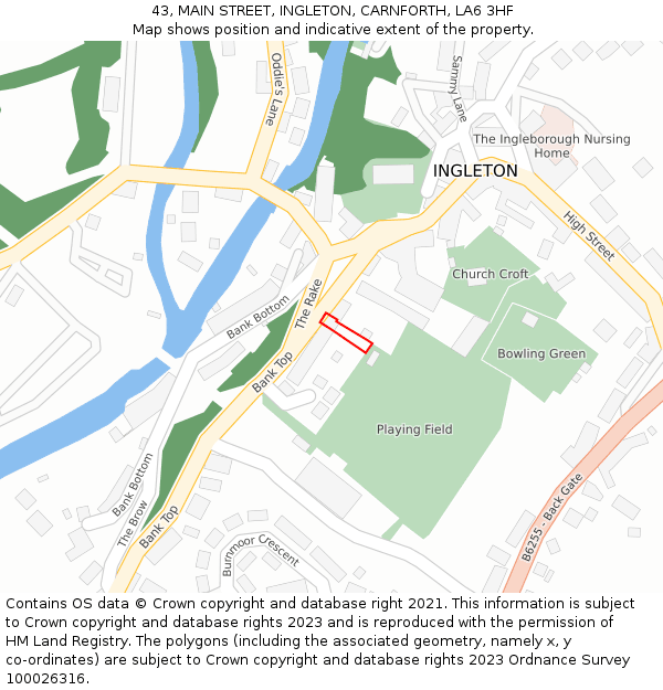 43, MAIN STREET, INGLETON, CARNFORTH, LA6 3HF: Location map and indicative extent of plot