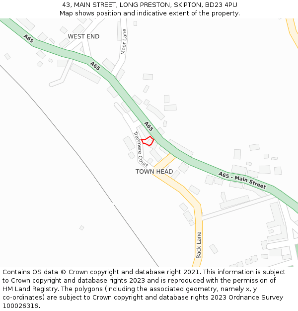 43, MAIN STREET, LONG PRESTON, SKIPTON, BD23 4PU: Location map and indicative extent of plot