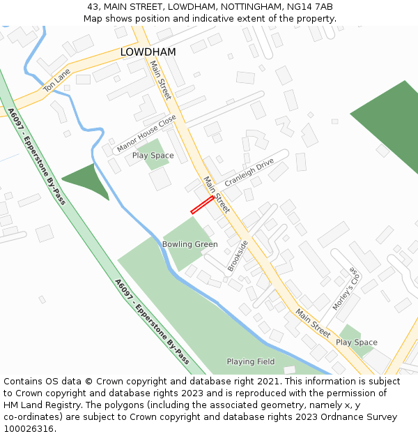 43, MAIN STREET, LOWDHAM, NOTTINGHAM, NG14 7AB: Location map and indicative extent of plot