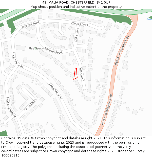 43, MALIA ROAD, CHESTERFIELD, S41 0UF: Location map and indicative extent of plot