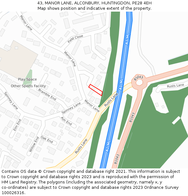 43, MANOR LANE, ALCONBURY, HUNTINGDON, PE28 4EH: Location map and indicative extent of plot