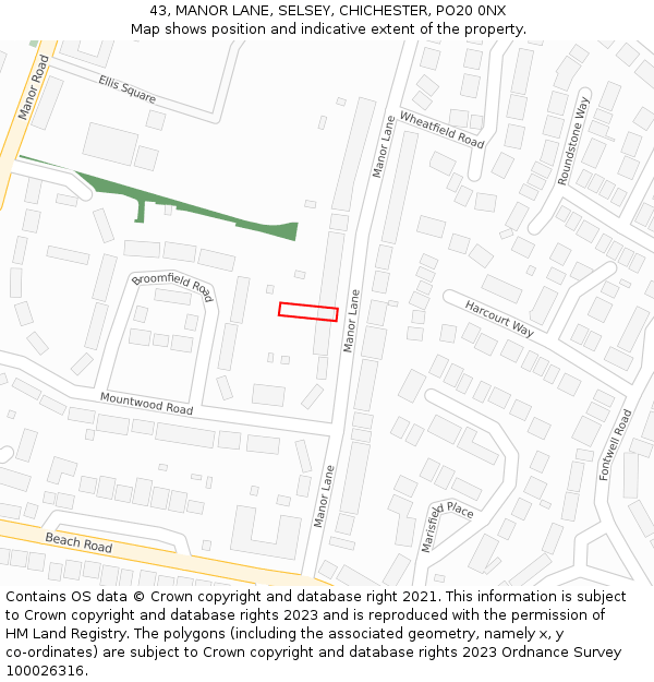 43, MANOR LANE, SELSEY, CHICHESTER, PO20 0NX: Location map and indicative extent of plot