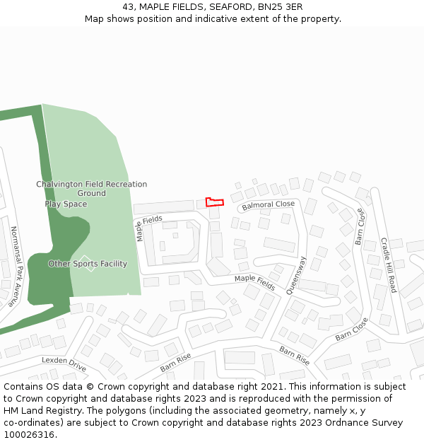 43, MAPLE FIELDS, SEAFORD, BN25 3ER: Location map and indicative extent of plot