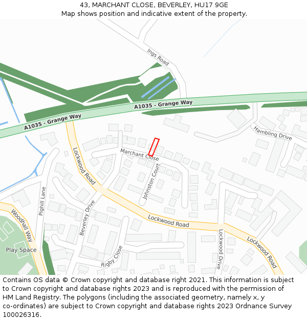 43, MARCHANT CLOSE, BEVERLEY, HU17 9GE: Location map and indicative extent of plot