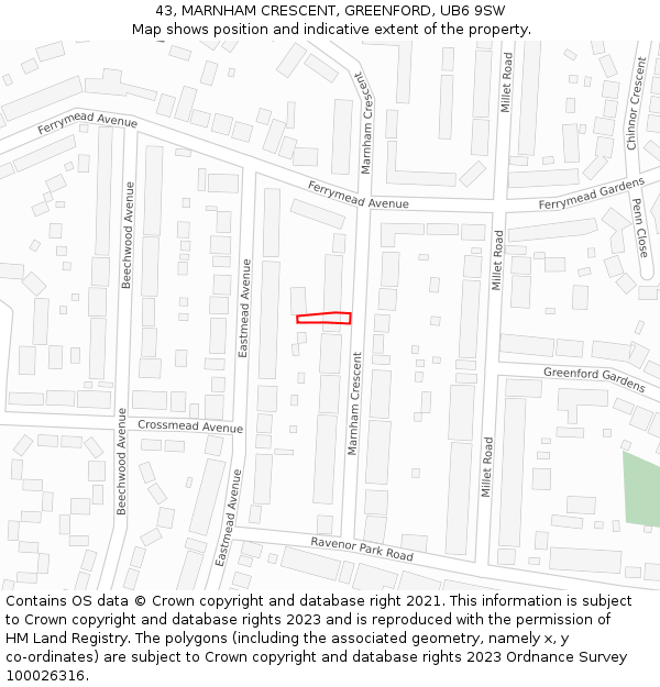 43, MARNHAM CRESCENT, GREENFORD, UB6 9SW: Location map and indicative extent of plot