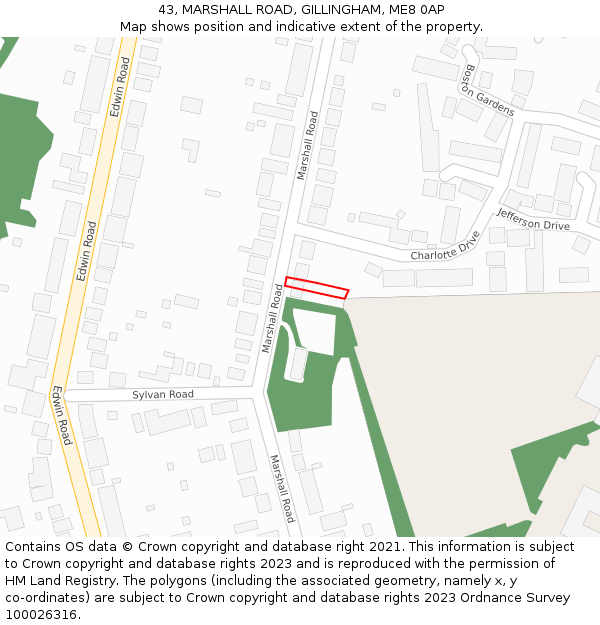 43, MARSHALL ROAD, GILLINGHAM, ME8 0AP: Location map and indicative extent of plot