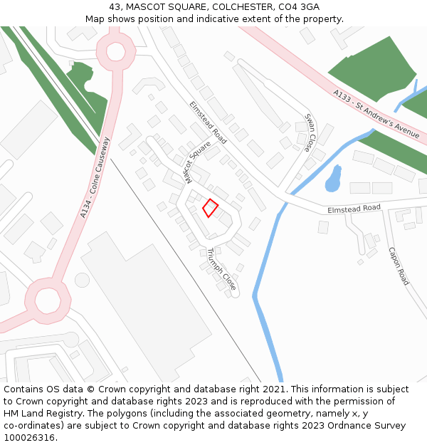 43, MASCOT SQUARE, COLCHESTER, CO4 3GA: Location map and indicative extent of plot