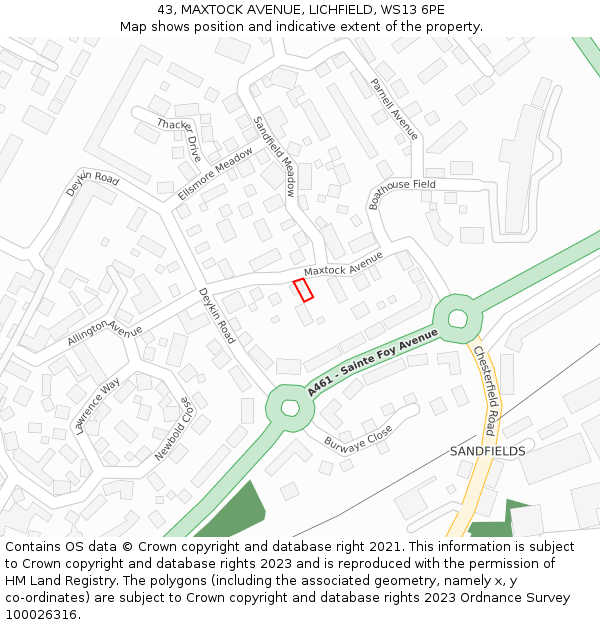 43, MAXTOCK AVENUE, LICHFIELD, WS13 6PE: Location map and indicative extent of plot