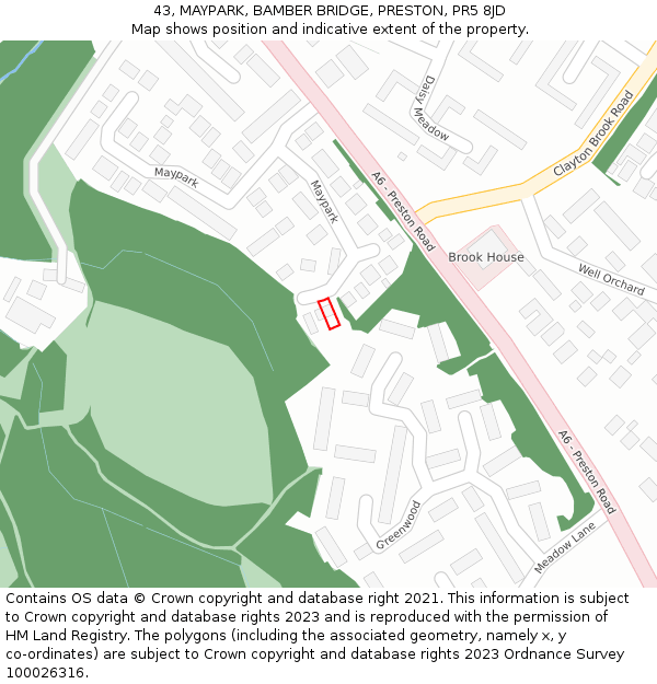 43, MAYPARK, BAMBER BRIDGE, PRESTON, PR5 8JD: Location map and indicative extent of plot
