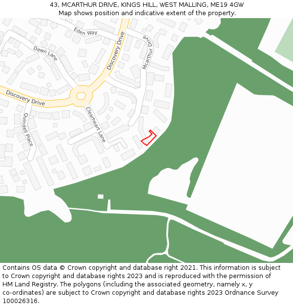 43, MCARTHUR DRIVE, KINGS HILL, WEST MALLING, ME19 4GW: Location map and indicative extent of plot