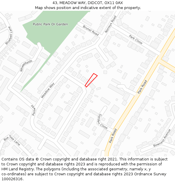 43, MEADOW WAY, DIDCOT, OX11 0AX: Location map and indicative extent of plot